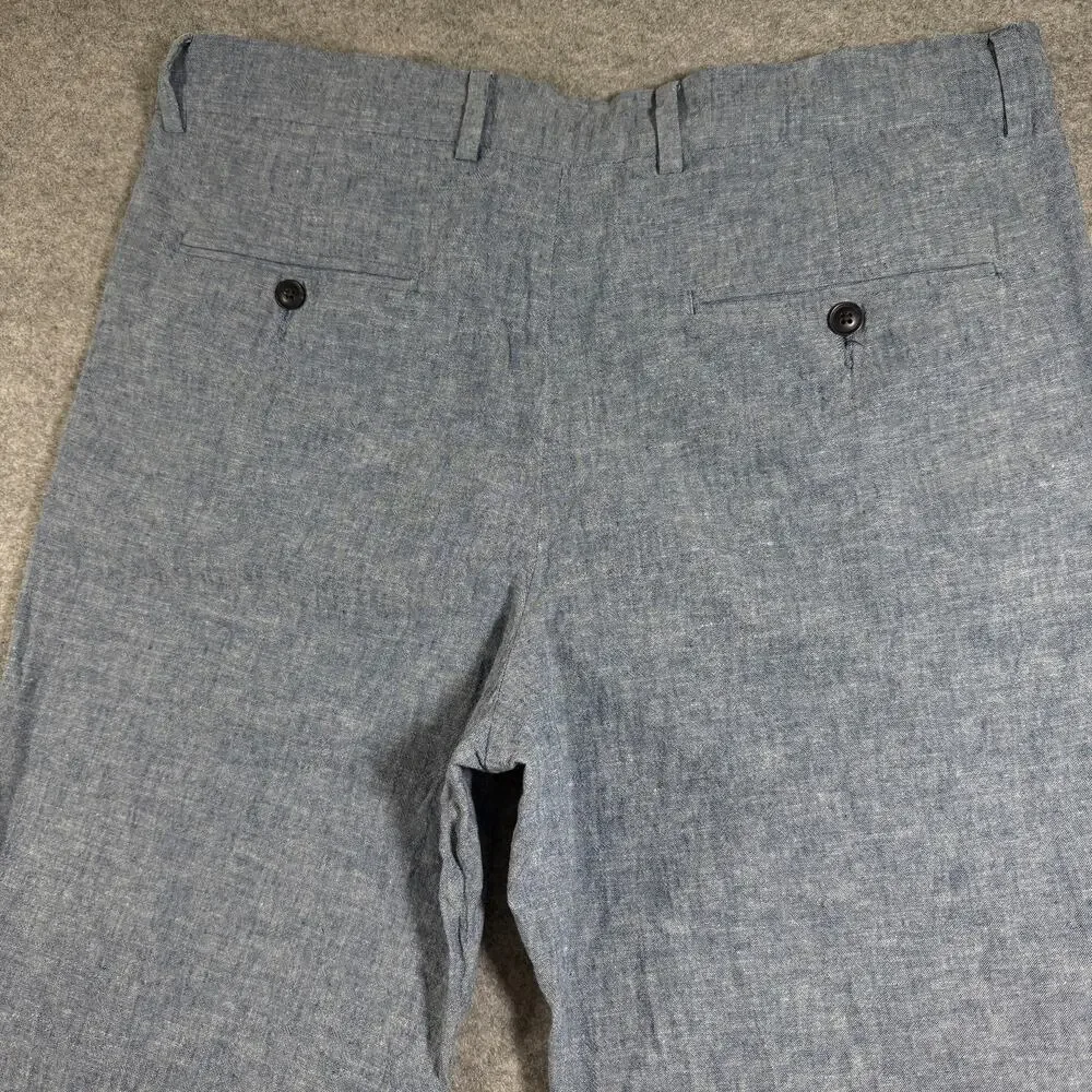 Perry Ellis Portfolio Pants Mens 34x32 Blue Linen Cotton Slim Fit Dress Chino